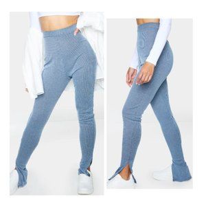 PrettyLittleThing Blue Contrast Ribbed Split Hem Leggings Size 2